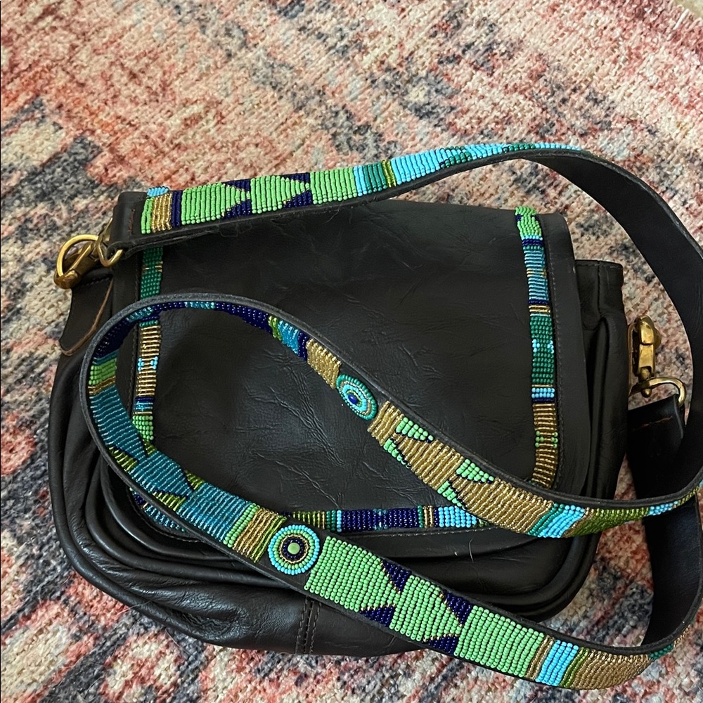 Black Leather Bag with Colorful Strap